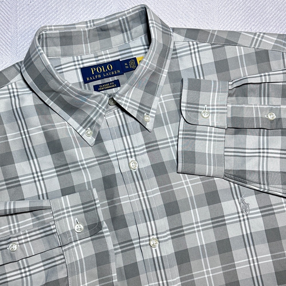 Polo Ralph Lauren Button Down Shirt‎ Mens XL Classic Fit Performance Gray Plaid